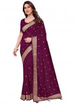 Vichitra Blooming Wine Wedding Wear Zari Work Saree